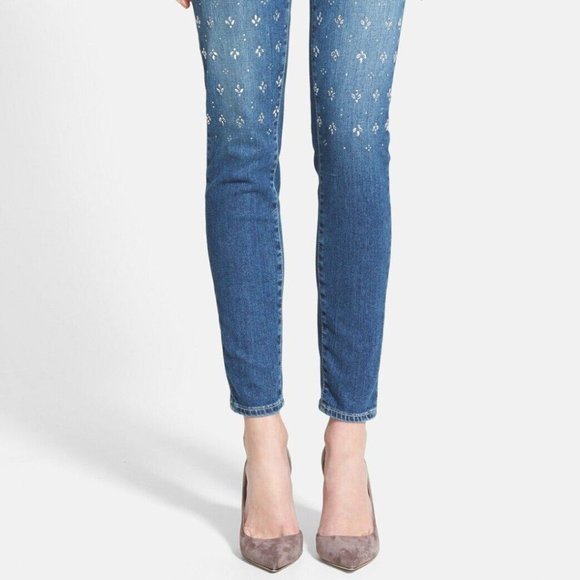 Paige Verdugo Embellished Jeweled Rhinestone Mid Rise Skinny Jean 27 - Picture 2 of 10